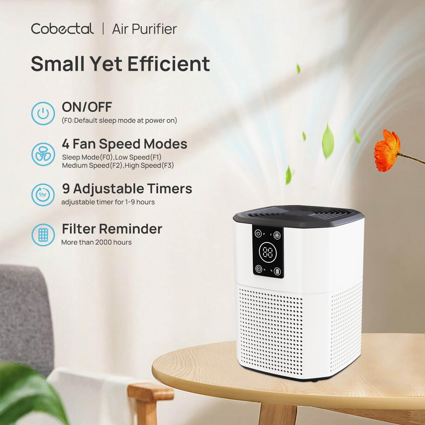 Cobectal HEPA Air Purifier with H13 True HEPA Air Filter for Bedroom