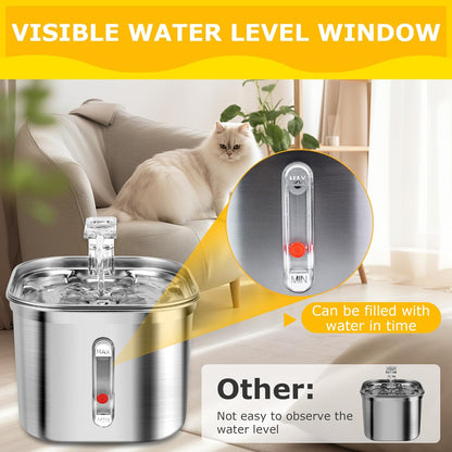 Cobectal Stainless Steel 74oz/2.2L Cat Fountain with Multi-Filter for Drinking